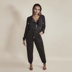 BRONZIE TAN JUMPSUIT BLACK VELVET DETAIL SIZE 8-12